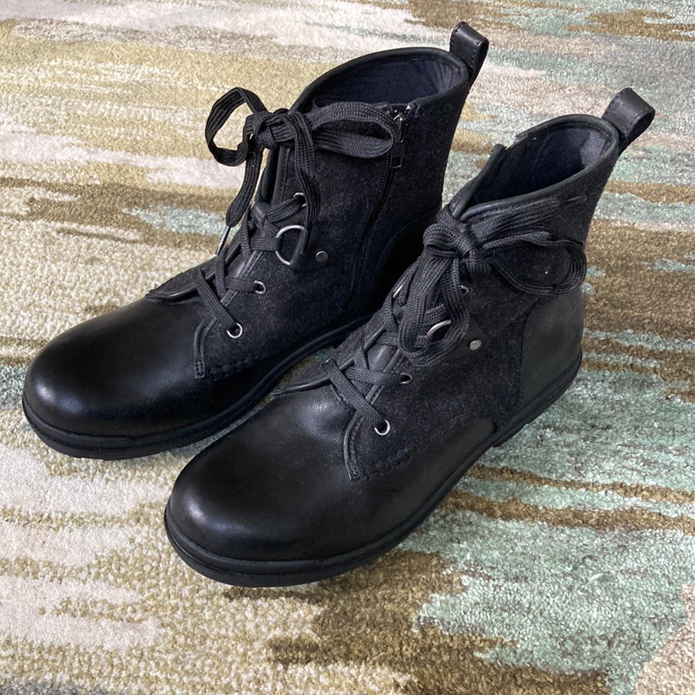 Ugg lace up winter boots- leather and wool. Brand new. Size 11, European 42.